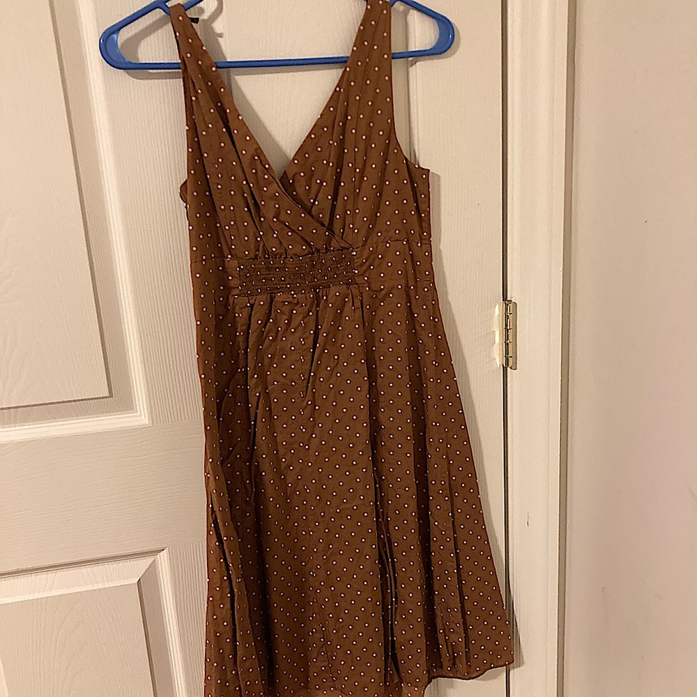 Short brown with white polkadot dress